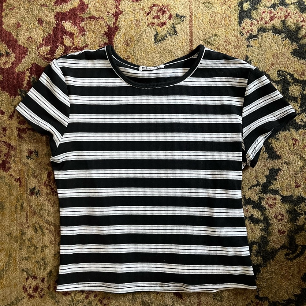 Black and White Striped Women's Top